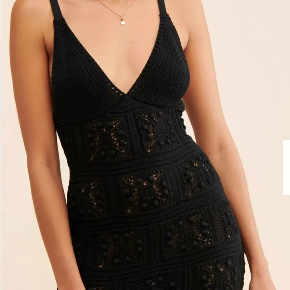 Anthropologie Elegant Black Crochet Mini Dress - Picture 2 of 8